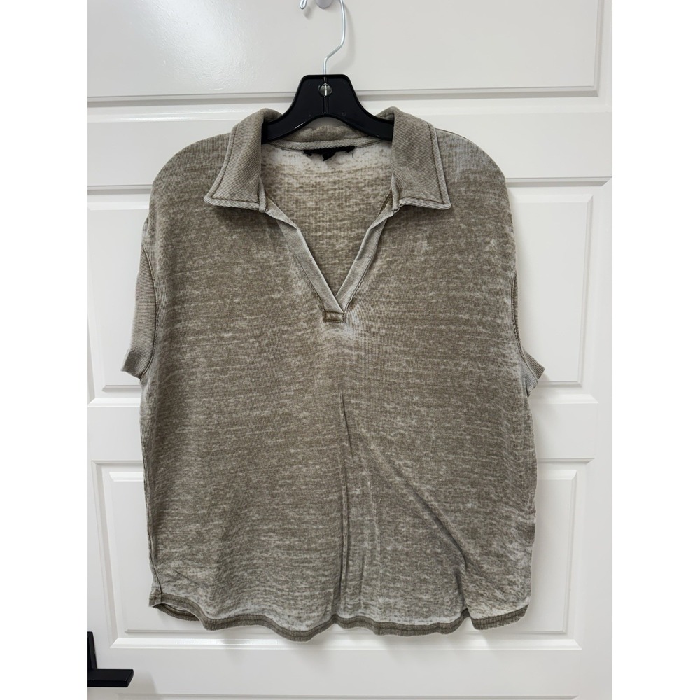 Jane Delancey Womens Medium Khaki Green Vneck Pullover Boho Stretch Blouse Top